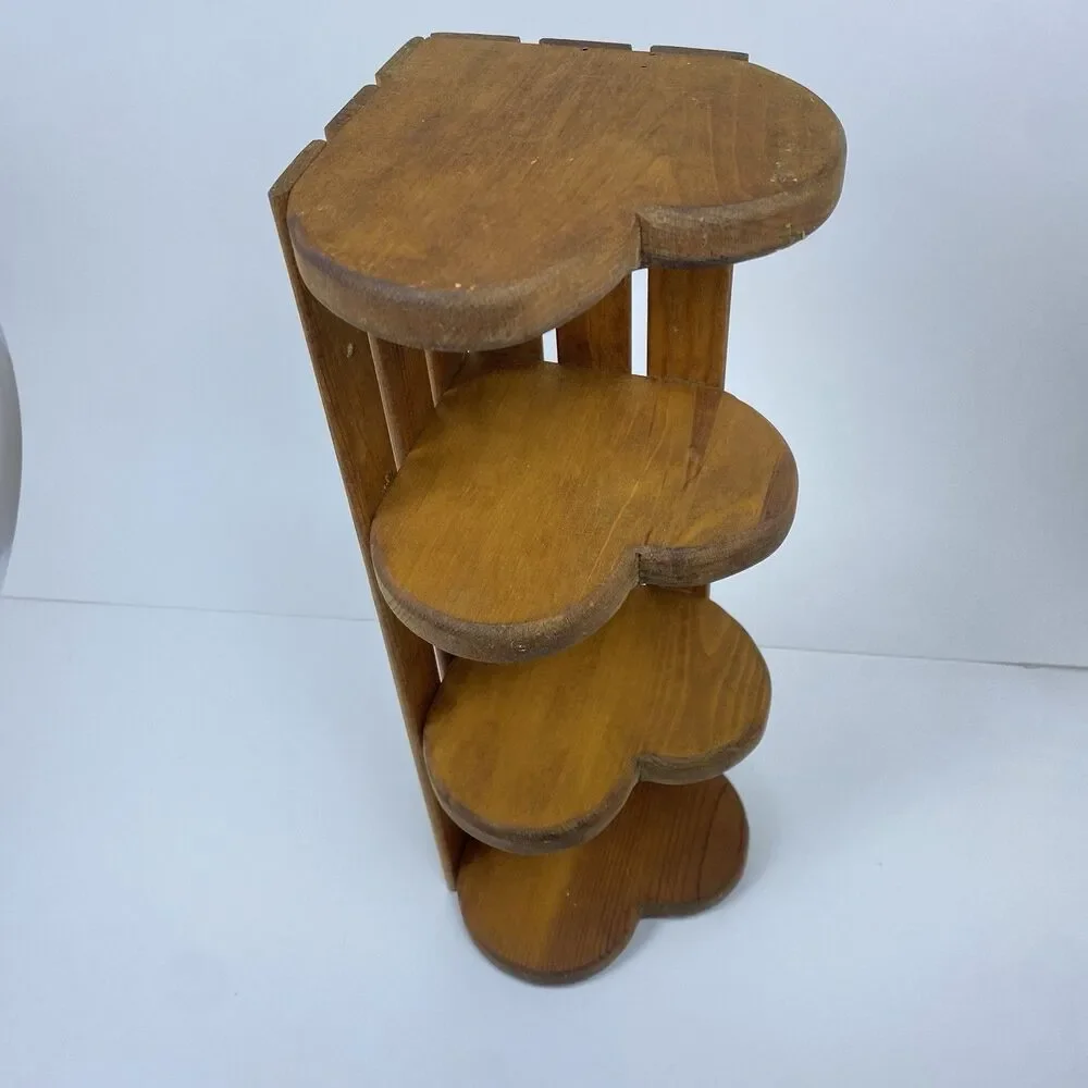 Vintage Old Handmade Solid Wood Wooden Heart Tier Tiered Wall Corner Decor Shelf